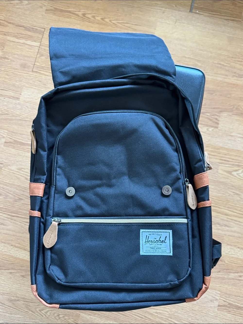 Herschel Heritage Black Backpack with Brown Trim